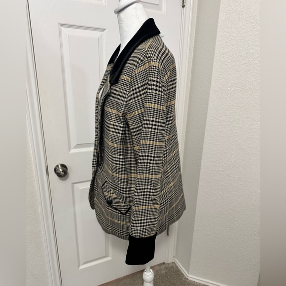 Drew Plaid W/ Black Velvet Collar & Cuffs One Button Blazer Women’s Size L - Picture 6 of 12
